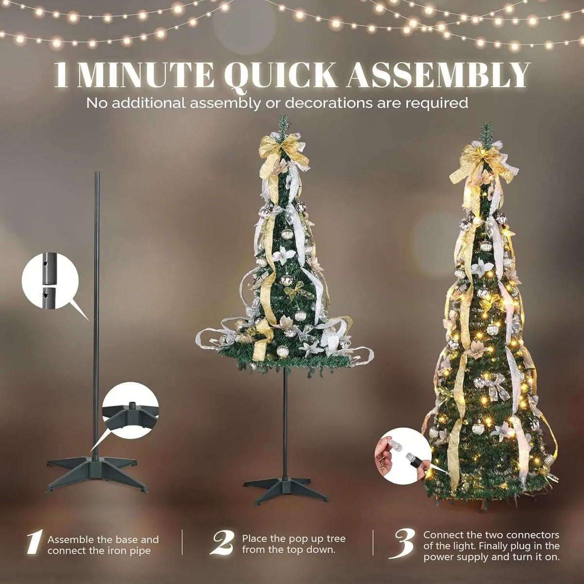 Artificial Christmas Pine Tree with Warm White Lights