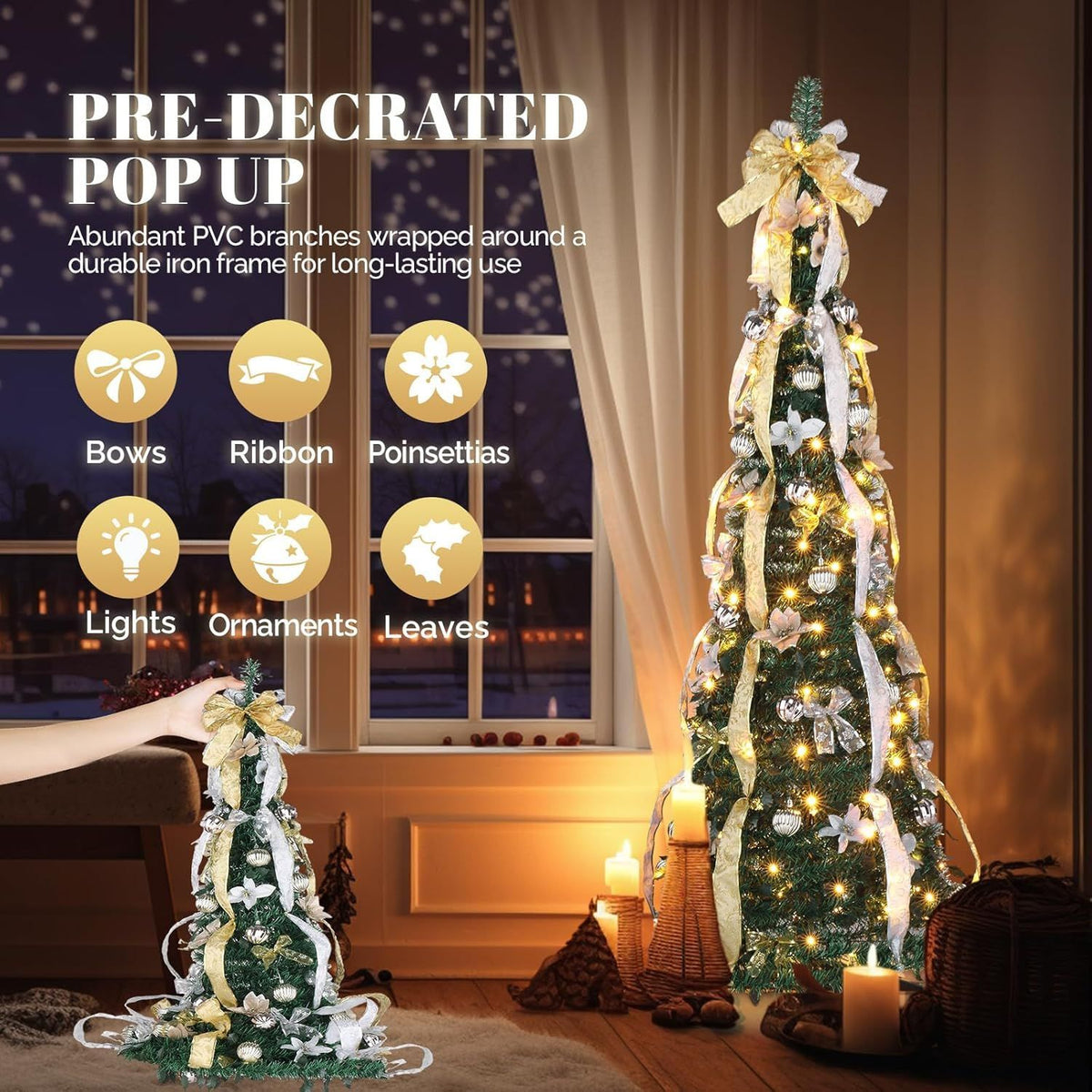 Artificial Christmas Pine Tree with Warm White Lights