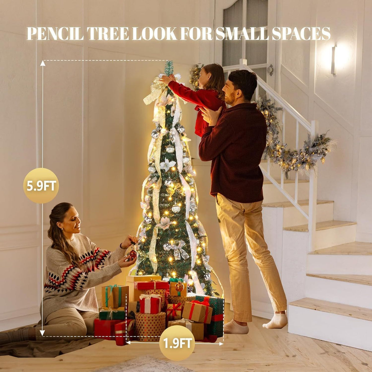 Artificial Christmas Pine Tree with Warm White Lights