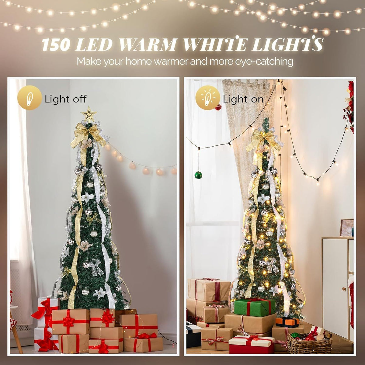 Artificial Christmas Pine Tree with Warm White Lights