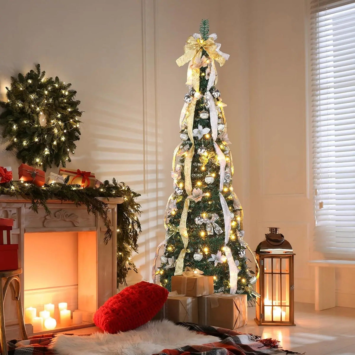 Artificial Christmas Pine Tree with Warm White Lights