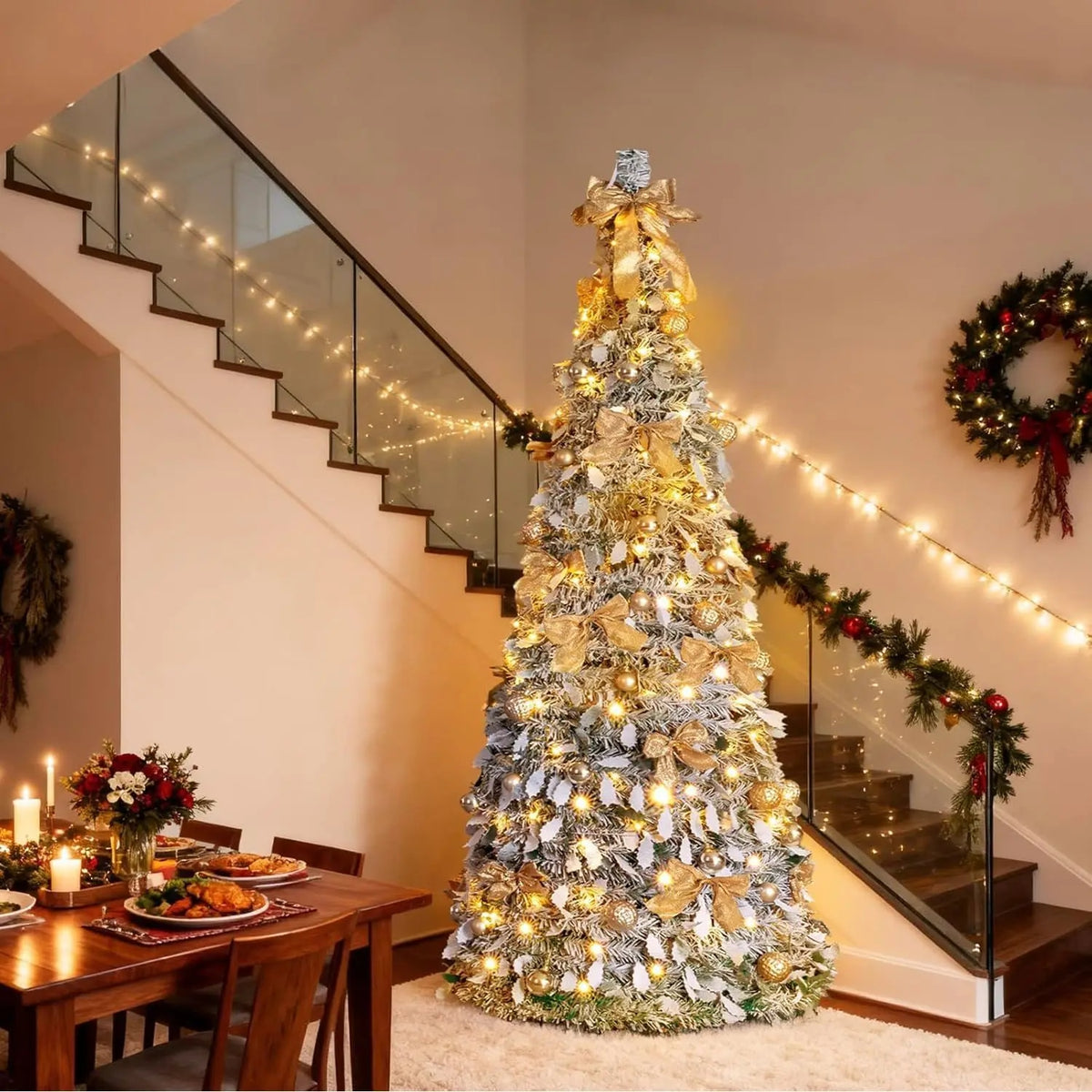 Artificial Christmas Pine Tree with Warm White Lights