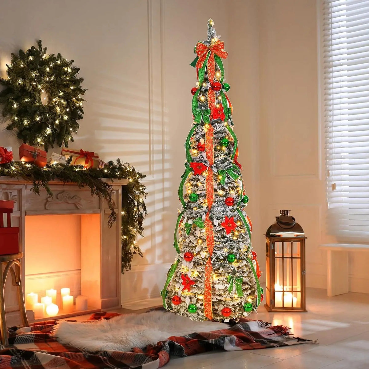 Artificial Christmas Pine Tree with Warm White Lights
