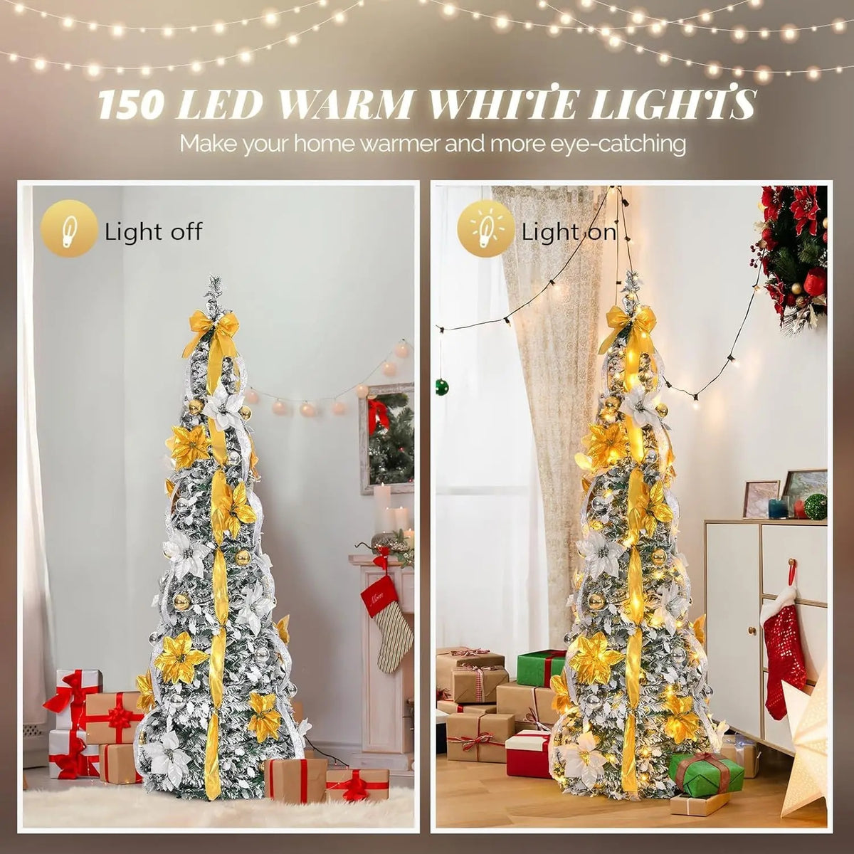 Artificial Christmas Pine Tree with Warm White Lights