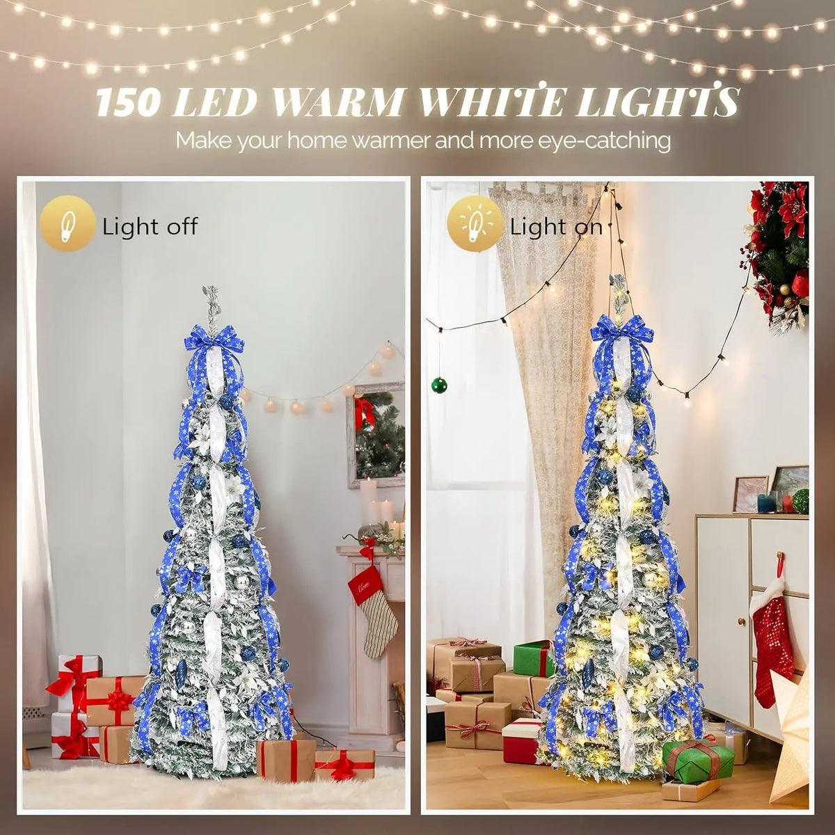 Artificial Christmas Pine Tree with Warm White Lights