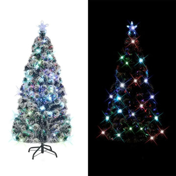 Artificial Christmas Tree Green White Pre Fiber Optic Pre Lit