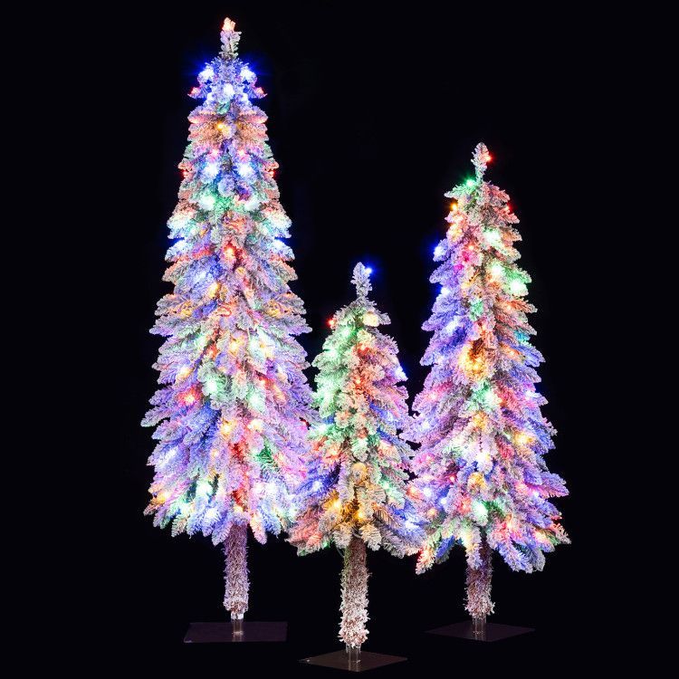 Artificial Christmas Trees Set of 3 Snow Flocked