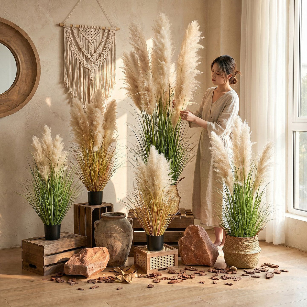 Artificial Reed Grass Stems Pampas Grass for Store Design