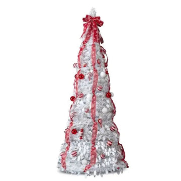 Artificial Xmas Tree Christmas Tree Pop with Warm Lights Red Ornaments