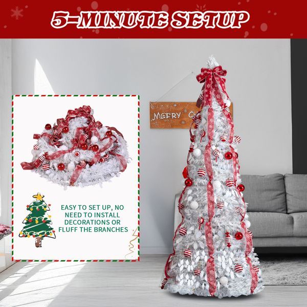 Artificial Xmas Tree Christmas Tree Pop with Warm Lights Red Ornaments