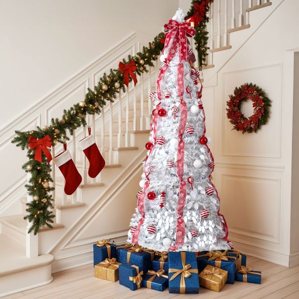 Artificial Xmas Tree Christmas Tree Pop with Warm Lights Red Ornaments