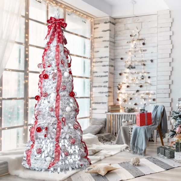 Artificial Xmas Tree Christmas Tree Pop with Warm Lights Red Ornaments