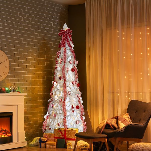 Artificial Xmas Tree Christmas Tree Pop with Warm Lights Red Ornaments