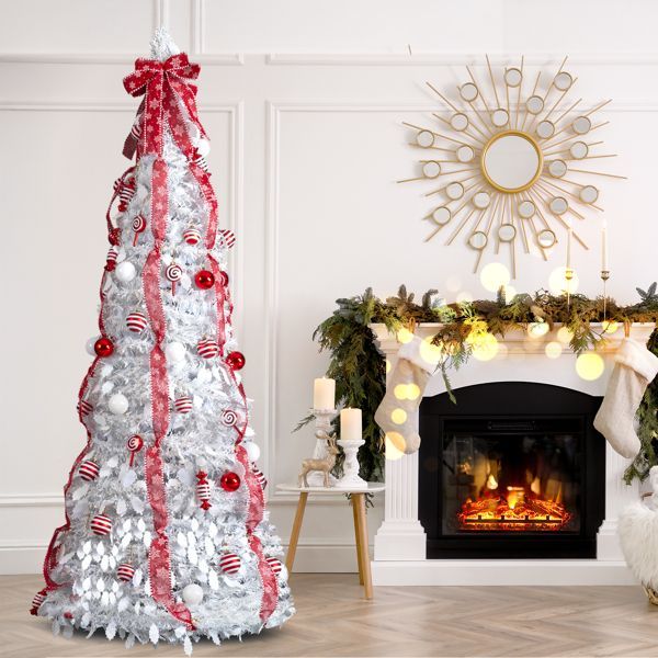 Artificial Xmas Tree Christmas Tree Pop with Warm Lights Red Ornaments