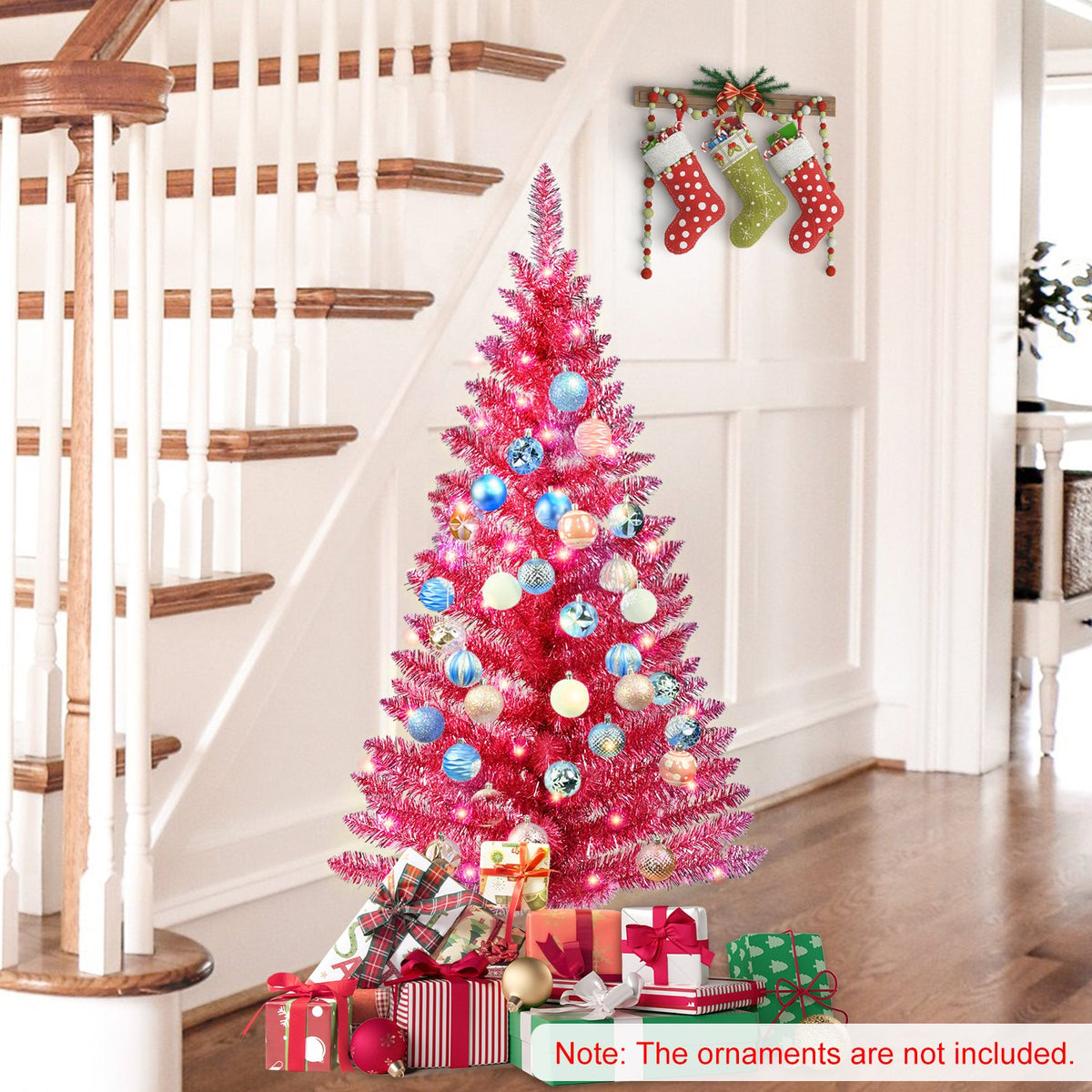 Red Tinsel Artificial Christmas Tree with Shimmering Branches