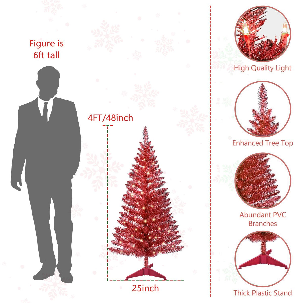 Red Tinsel Artificial Christmas Tree with Shimmering Branches