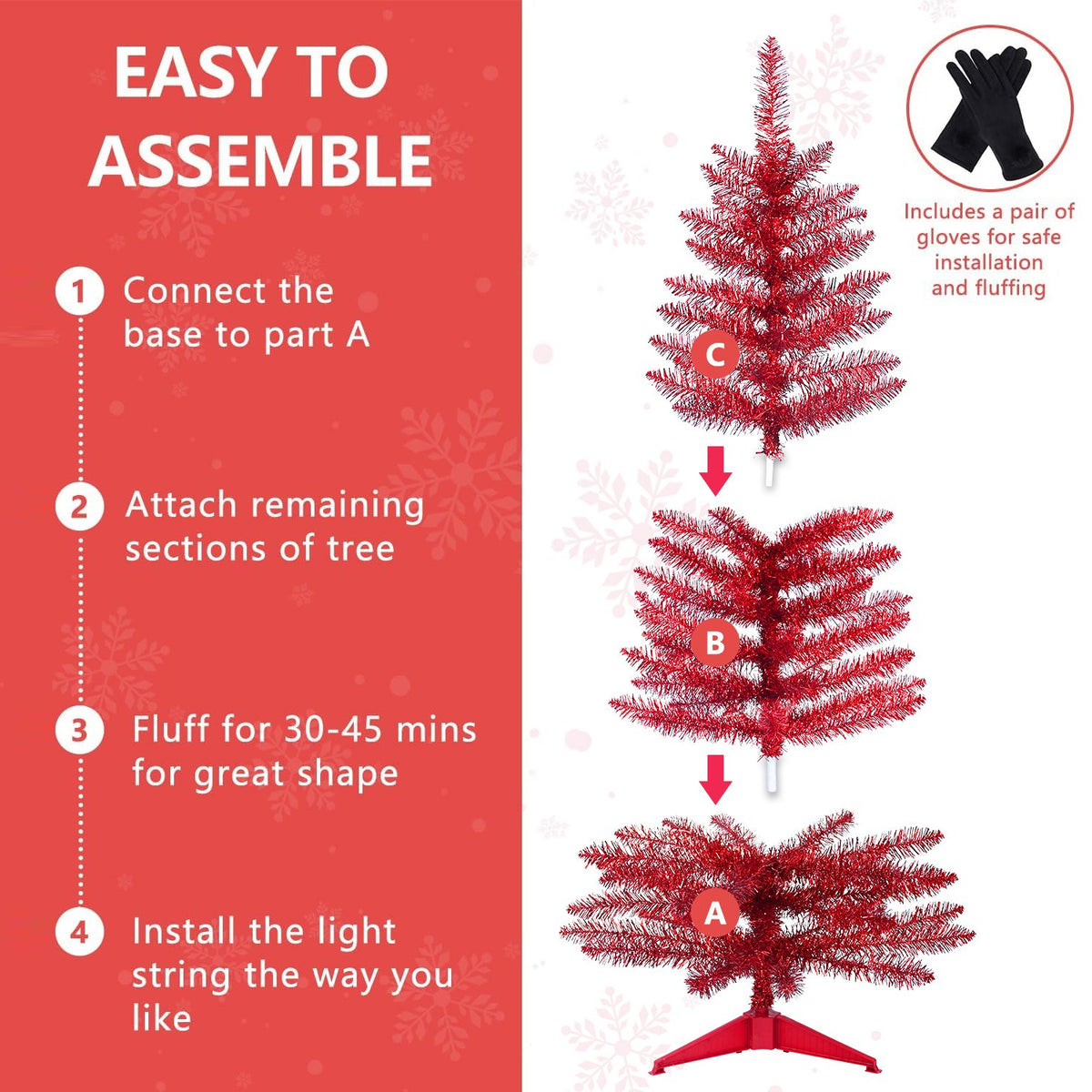 Red Tinsel Artificial Christmas Tree with Shimmering Branches