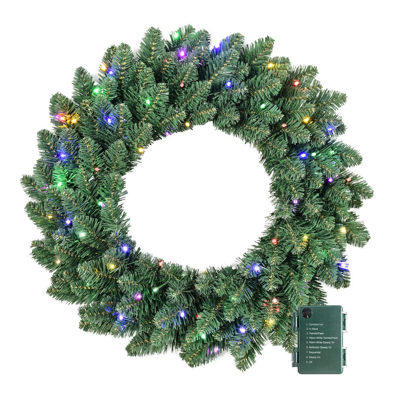 Evergreen Artificial Christmas Wreath with Dual Color LED Lights