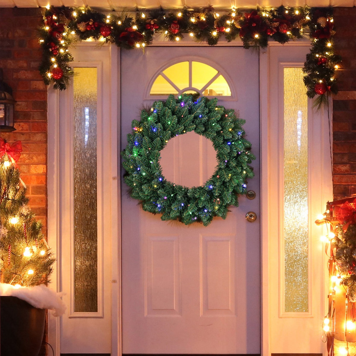 Evergreen Artificial Christmas Wreath with Dual Color LED Lights