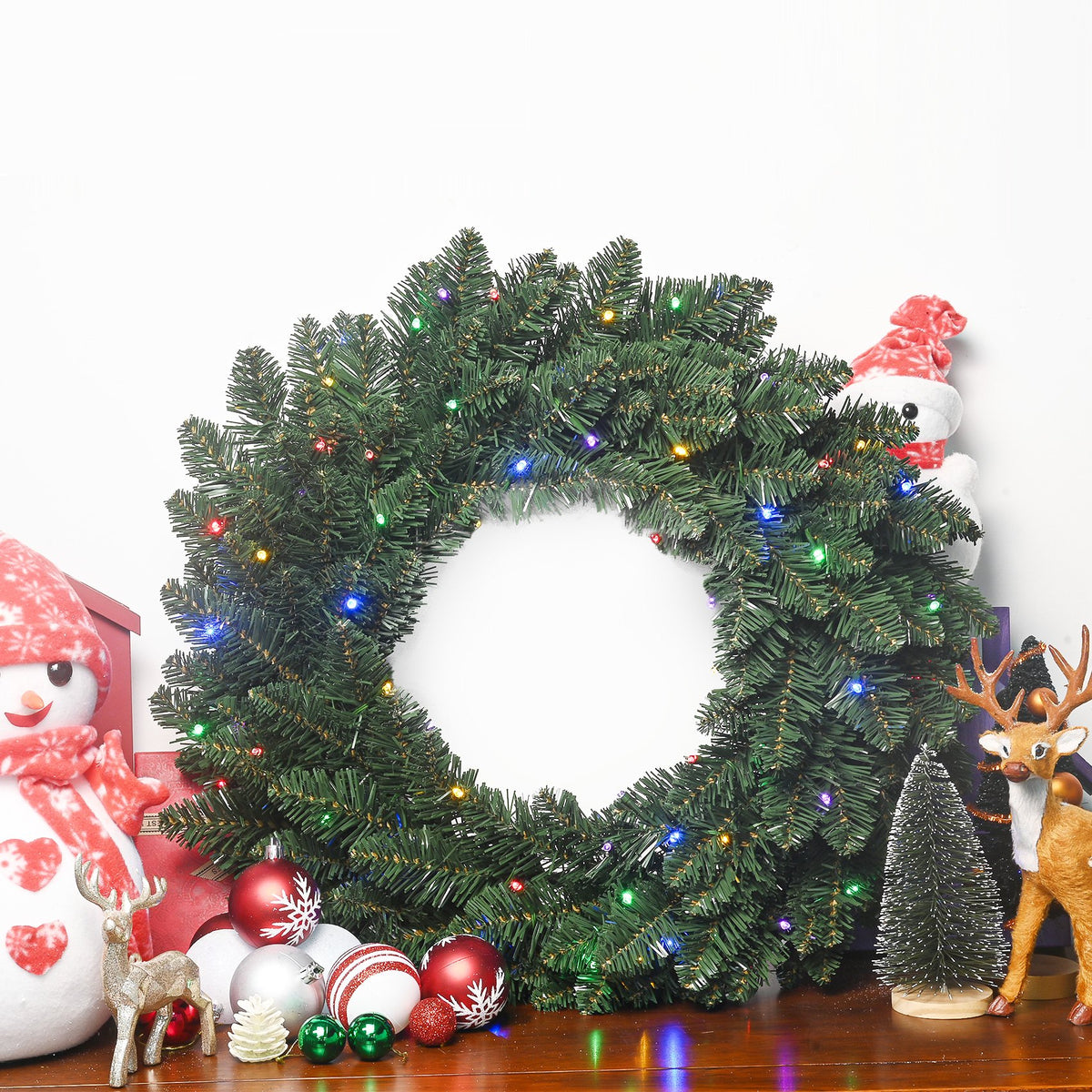 Evergreen Artificial Christmas Wreath with Dual Color LED Lights
