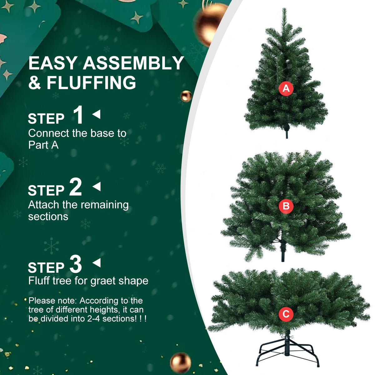Traditional Pine Artificial Christmas Tree with Classic Needle Tips