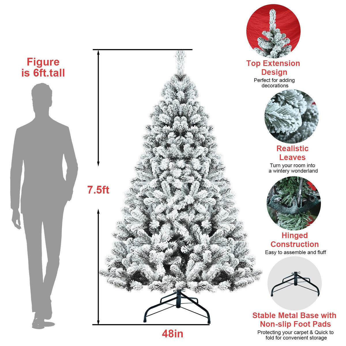 Snowy Fir Artificial Christmas Tree with Thick White Flocking