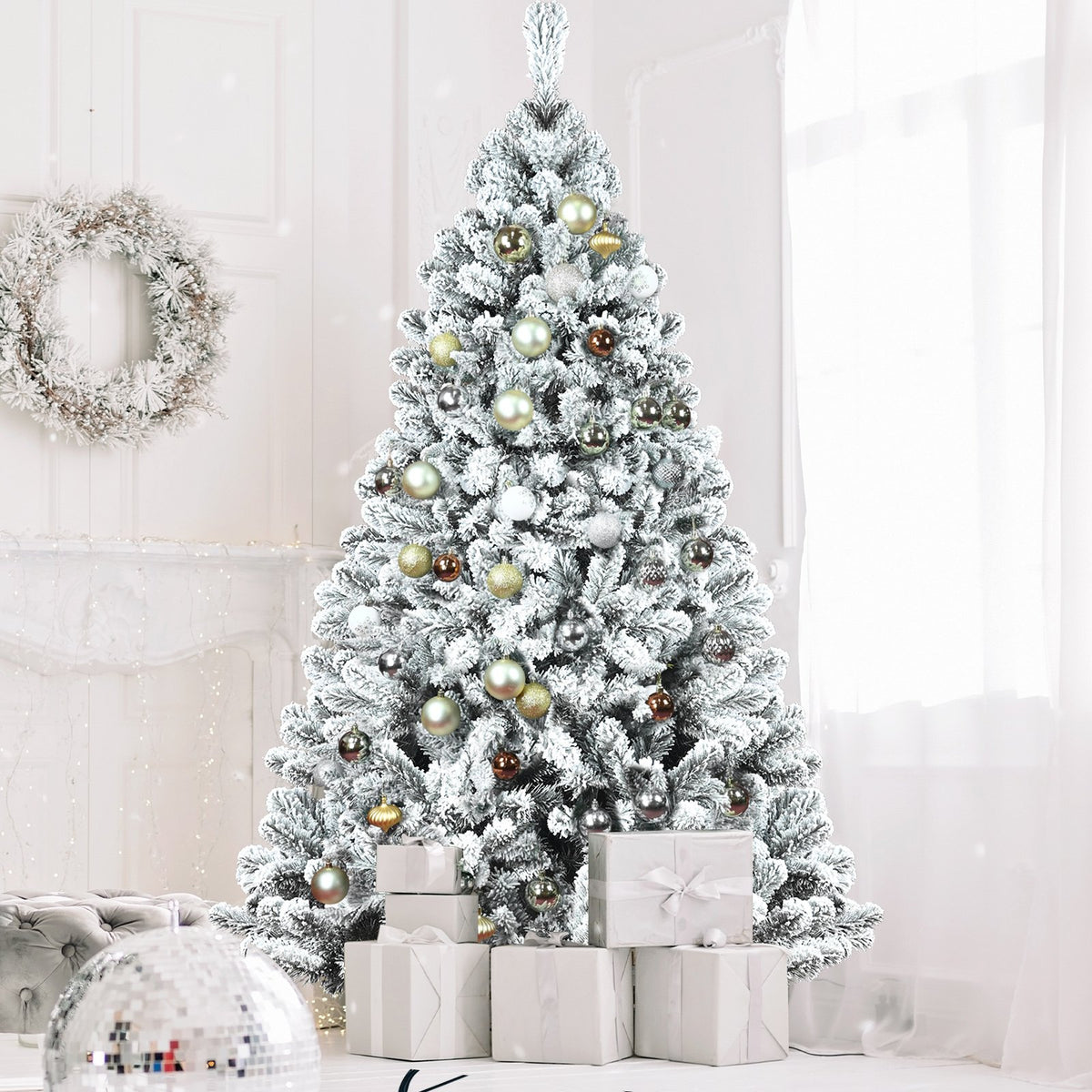 Snowy Fir Artificial Christmas Tree with Thick White Flocking