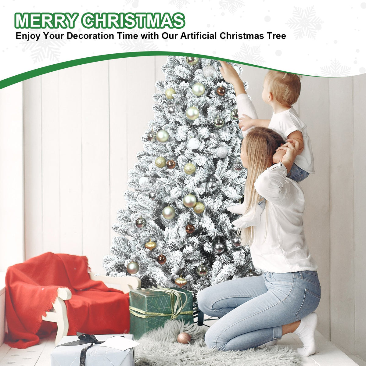 Snowy Fir Artificial Christmas Tree with Thick White Flocking