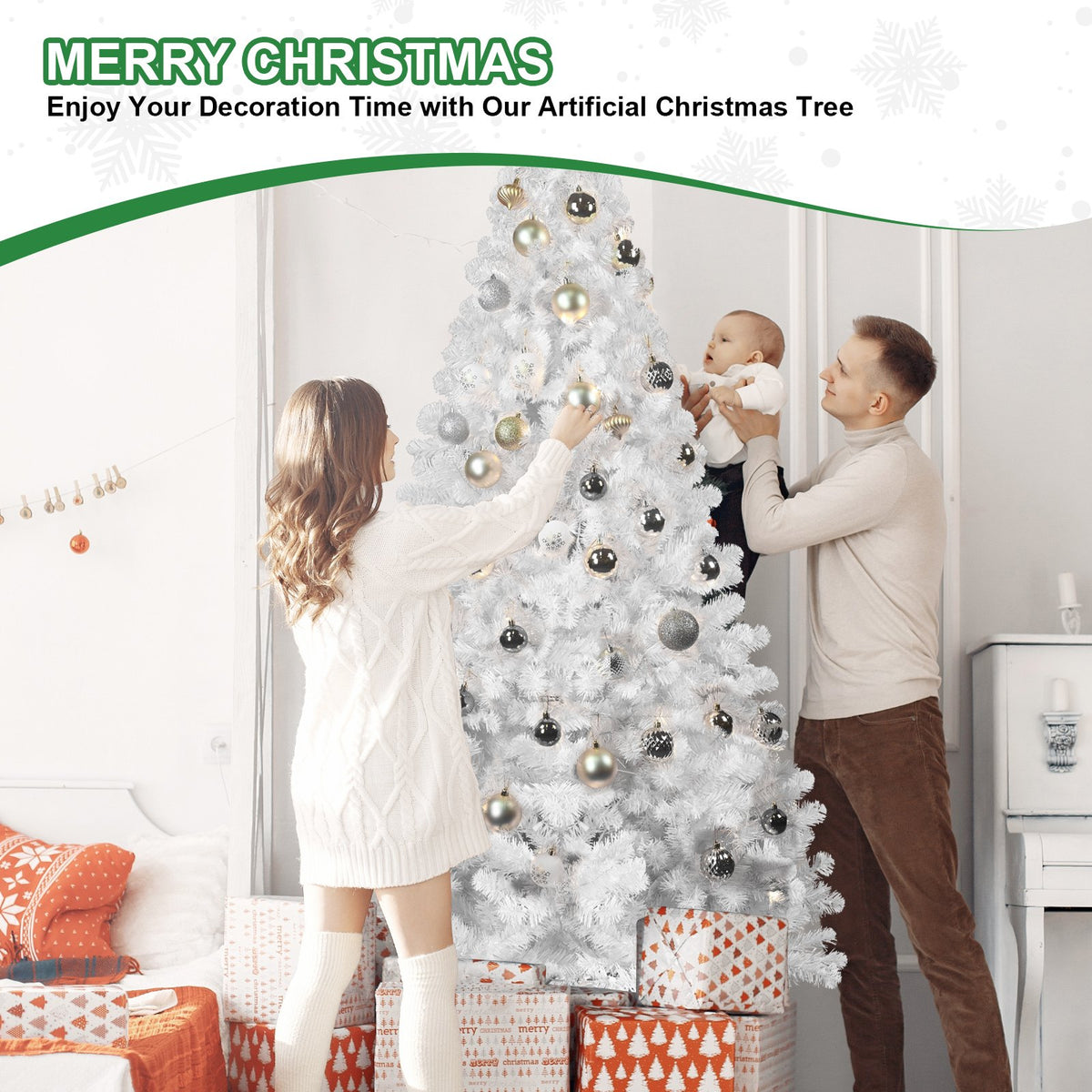 Winter White Artificial Christmas Tree with Full Branches