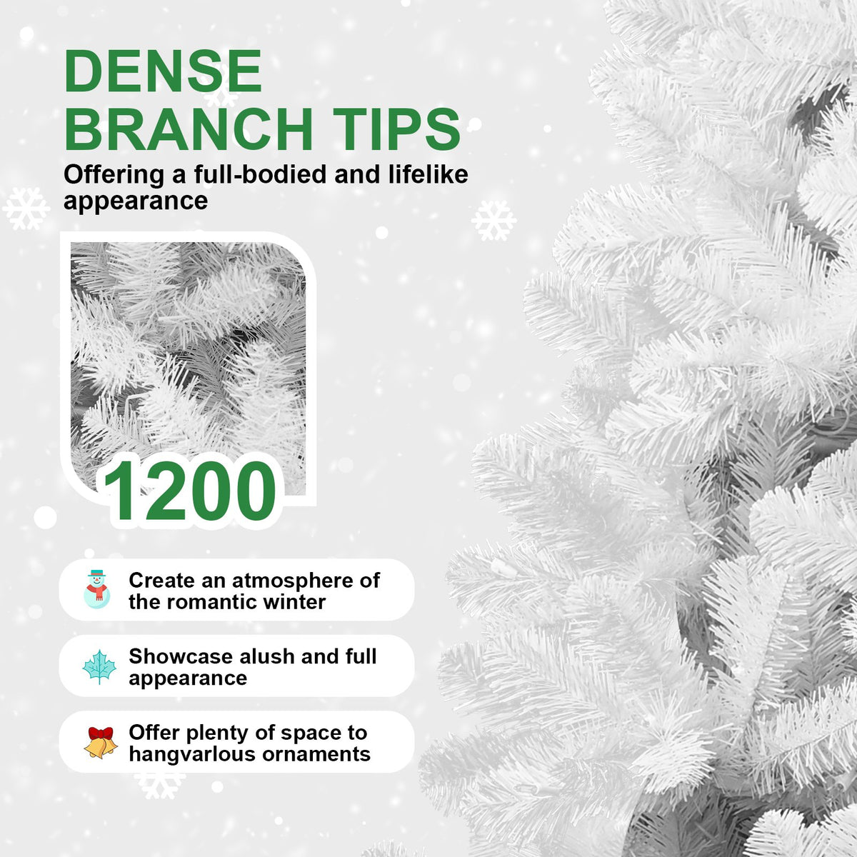 Winter White Artificial Christmas Tree with Full Branches