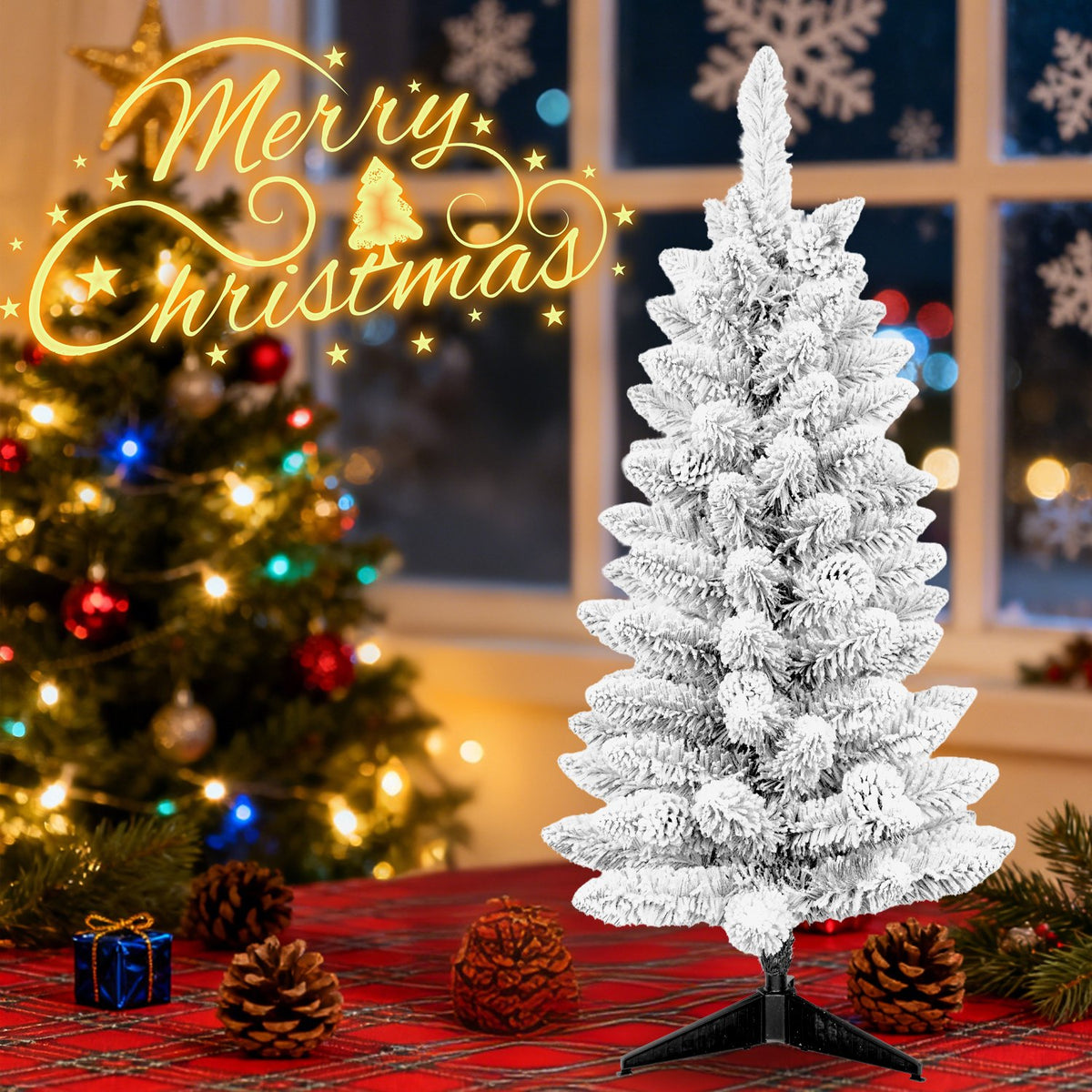 Alpine Pine Artificial Christmas Tree with Flocked Pine Cones