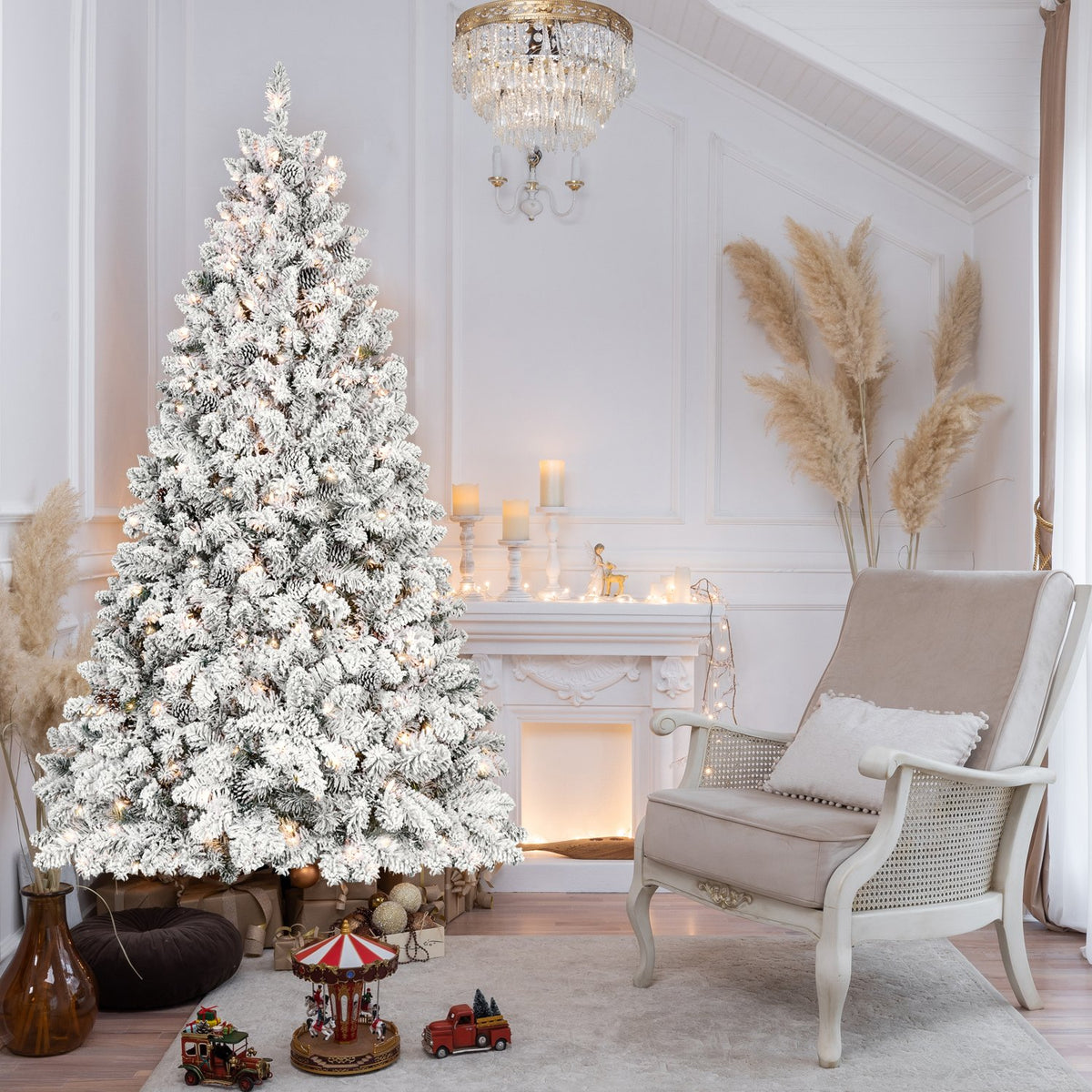 Alpine Pine Artificial Christmas Tree with Flocked Pine Cones