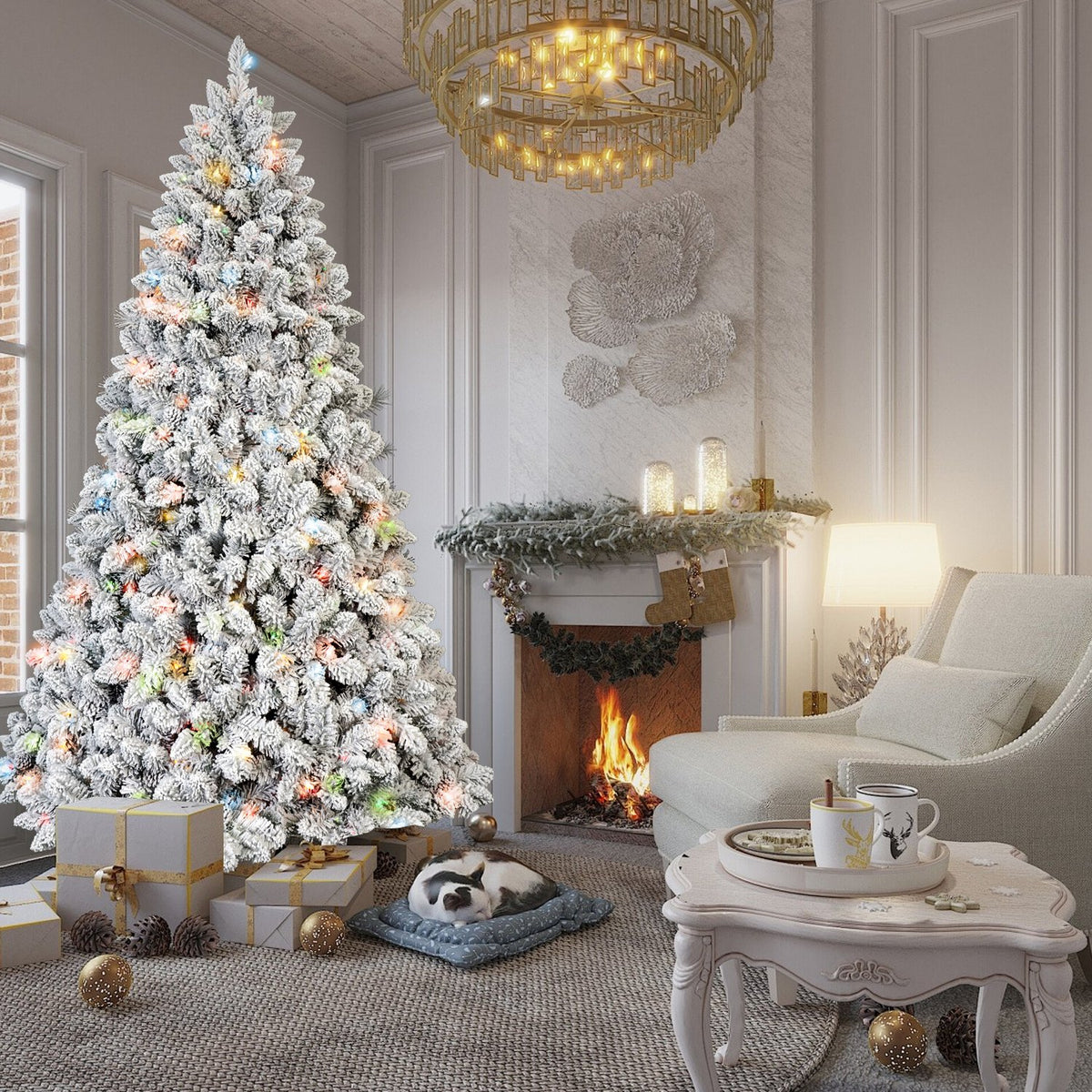 Alpine Pine Artificial Christmas Tree with Flocked Pine Cones