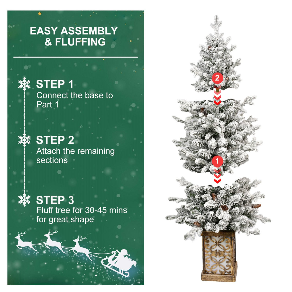 Snowy Potted Artificial Christmas Tree with Pine Cones and Multicolor Lights