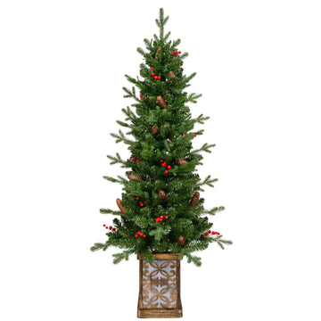 Potted Pine Artificial Christmas Tree with Red Berries and Pine Cones