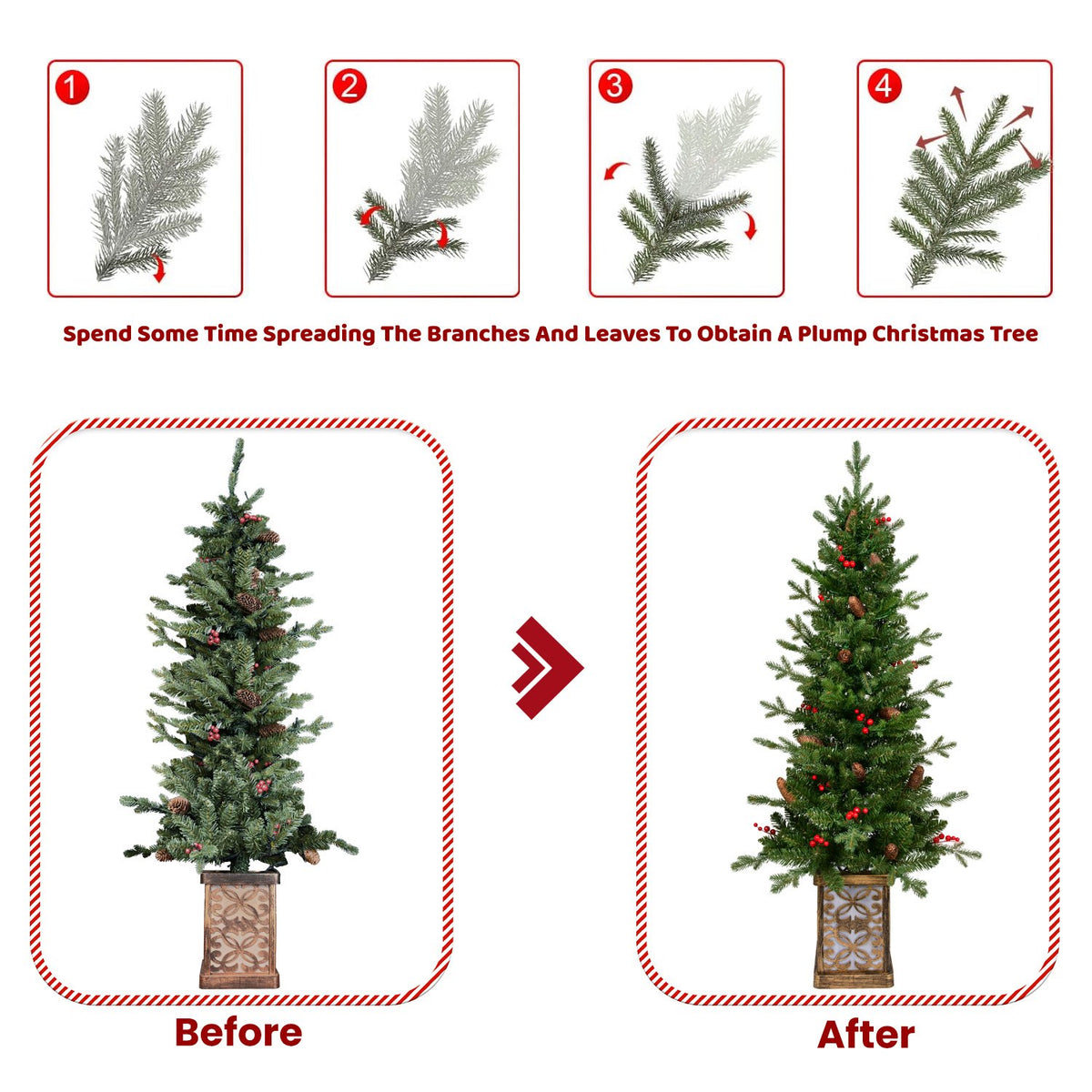Potted Pine Artificial Christmas Tree with Red Berries and Pine Cones