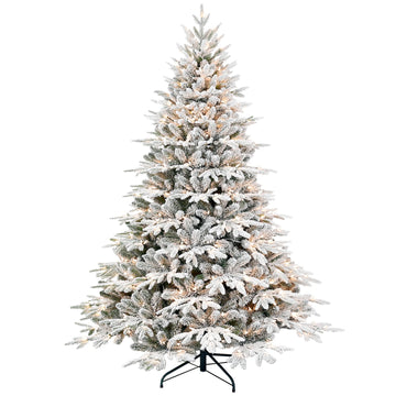 Frosted Highland Spruce Artificial Christmas Tree with Built-In Lights