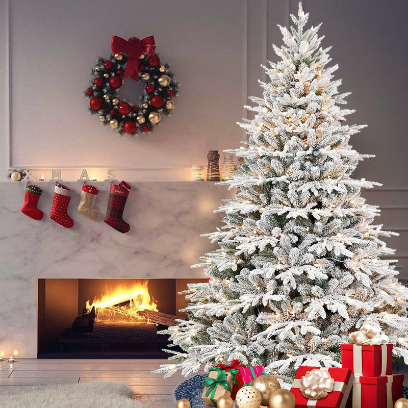 Frosted Highland Spruce Artificial Christmas Tree with Built-In Lights