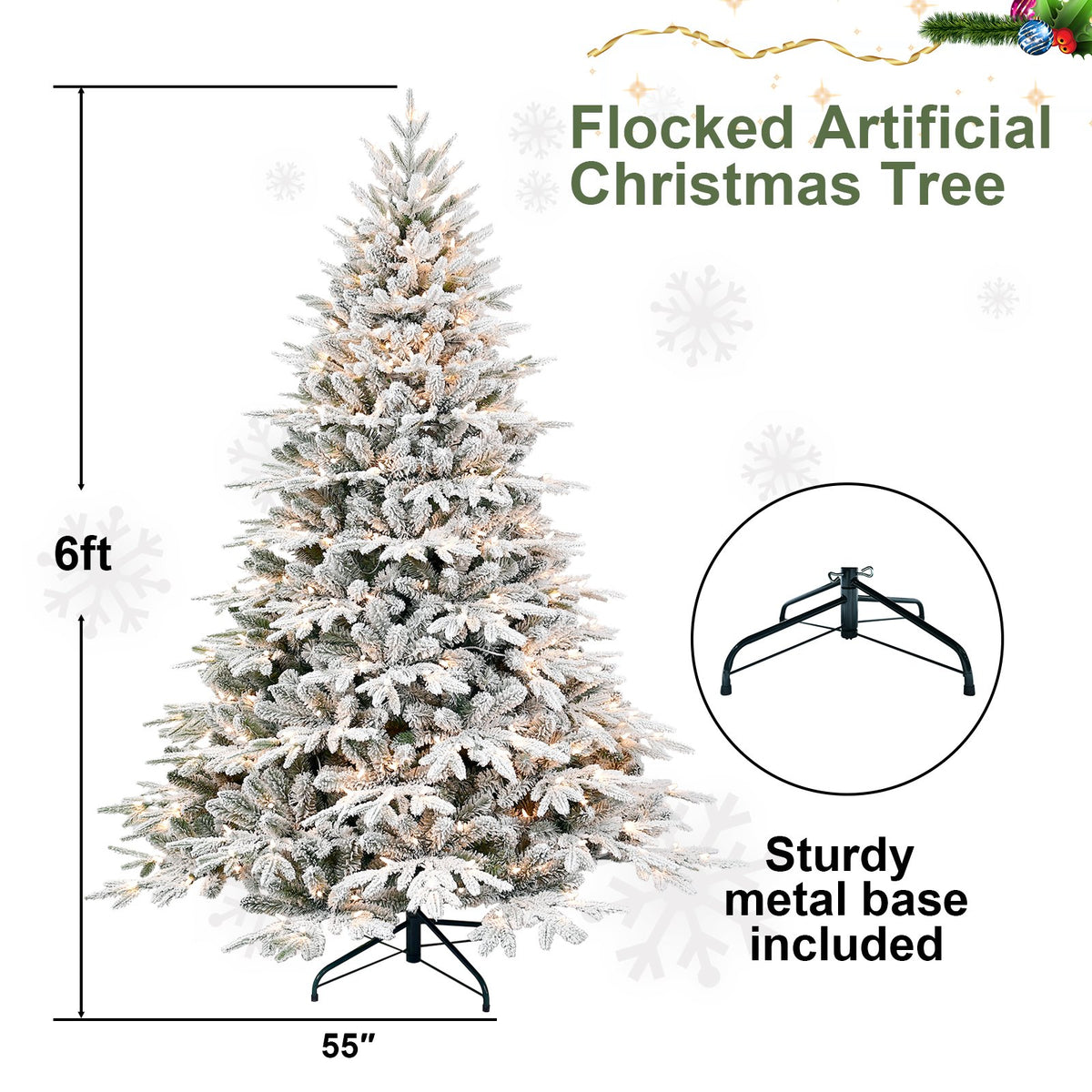 Frosted Highland Spruce Artificial Christmas Tree with Built-In Lights