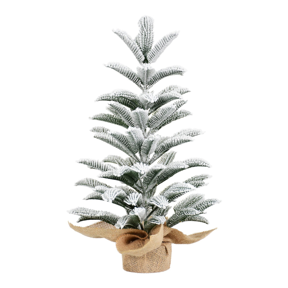 Flocked Mini Tabletop Artificial Christmas Tree with Burlap Wrapped Base
