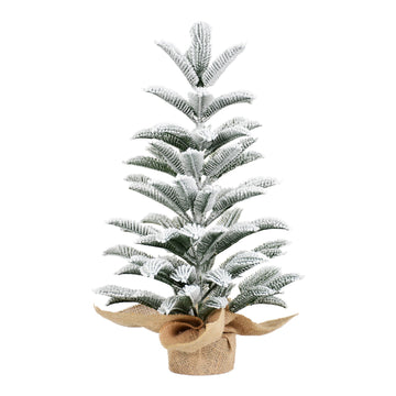 Flocked Mini Tabletop Artificial Christmas Tree with Burlap Wrapped Base