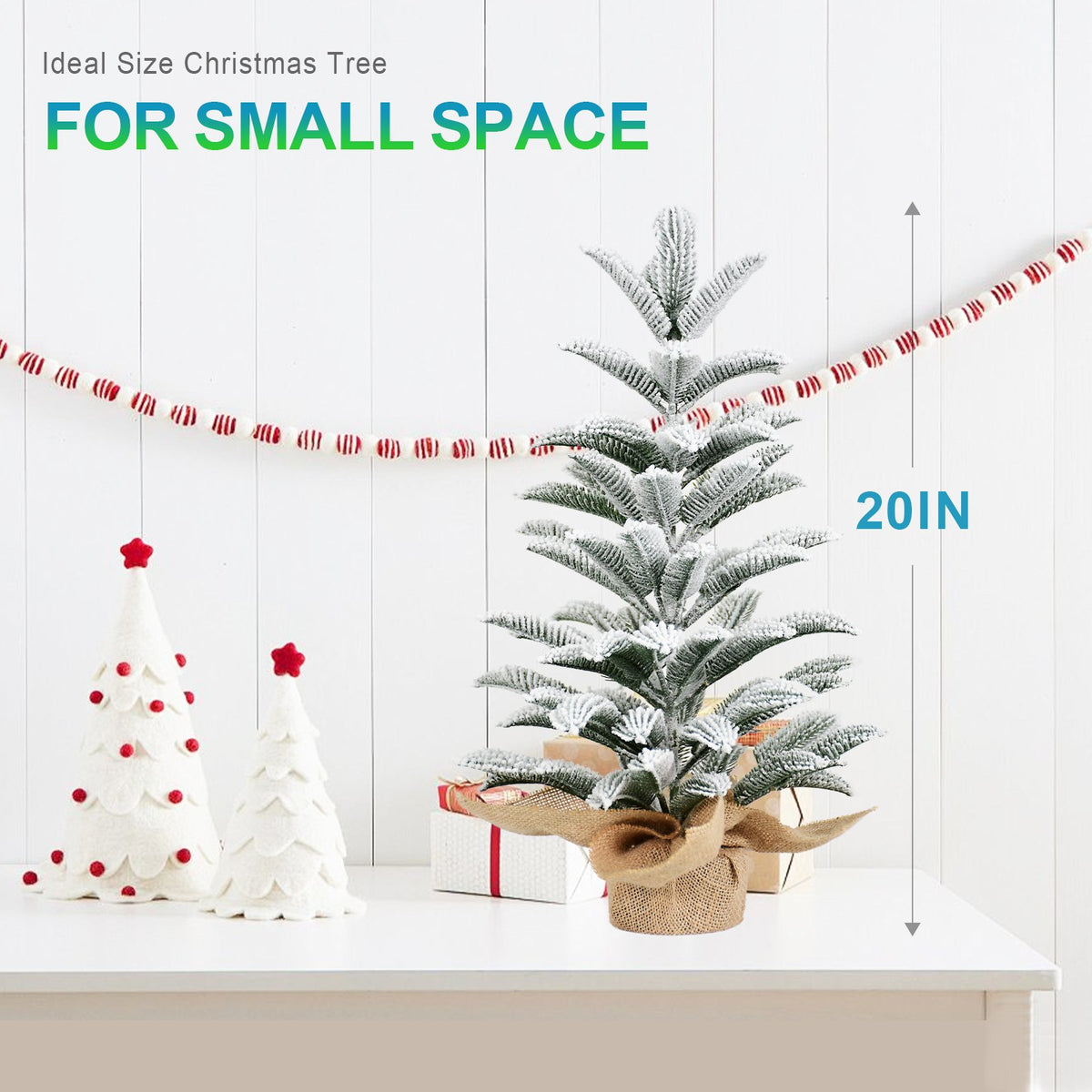 Flocked Mini Tabletop Artificial Christmas Tree with Burlap Wrapped Base