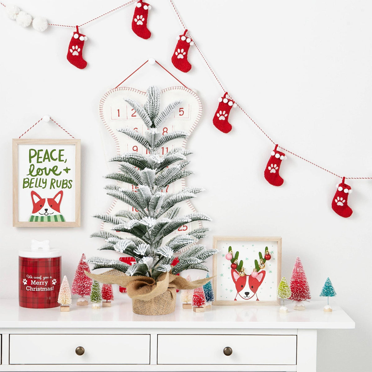 Flocked Mini Tabletop Artificial Christmas Tree with Burlap Wrapped Base