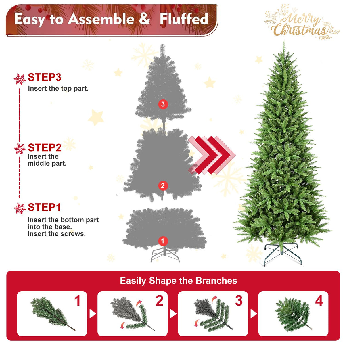 Slender Balsam Fir Artificial Christmas Tree with Lifelike Mixed Tips