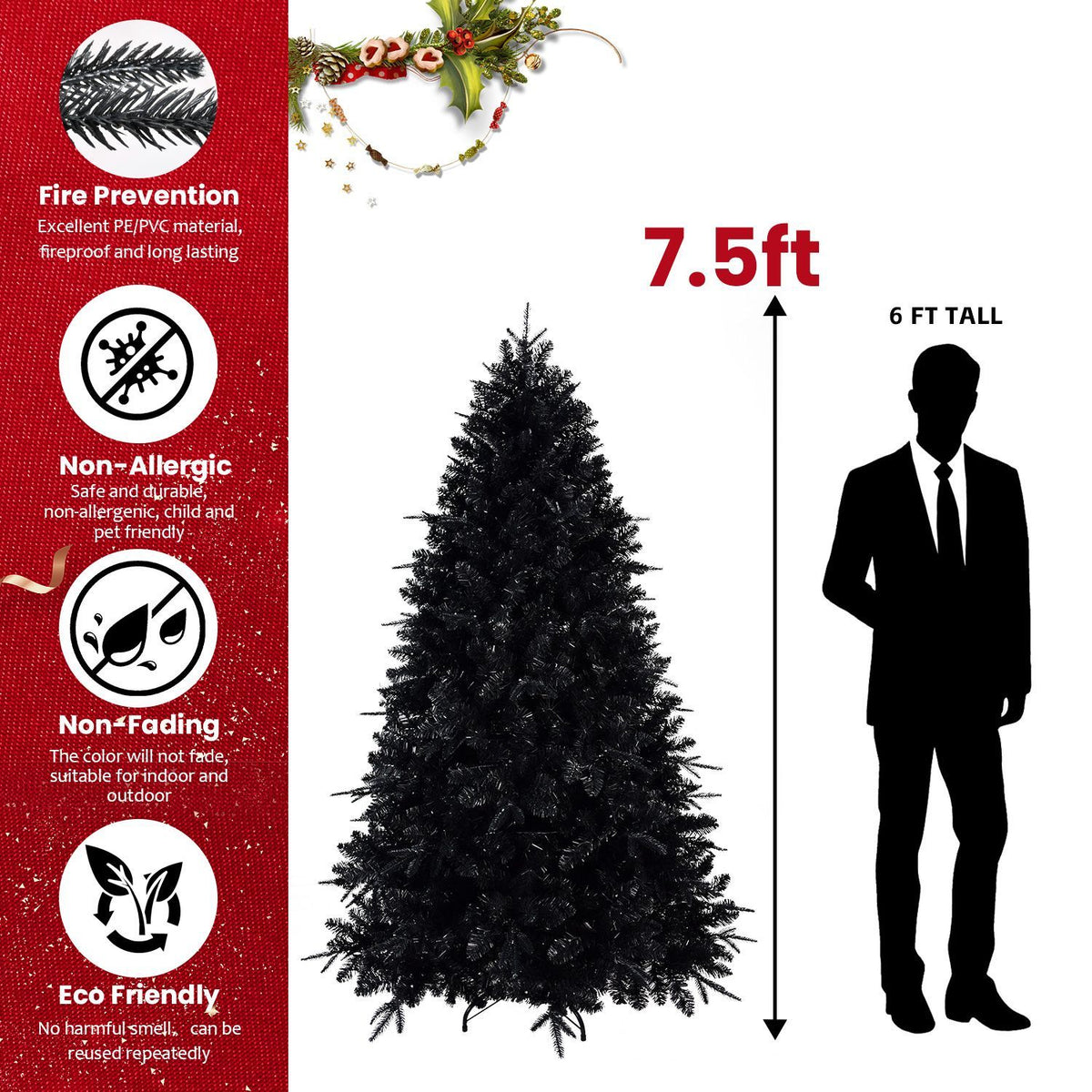 Black Pre Lit Christmas Tree with 500 LEDs