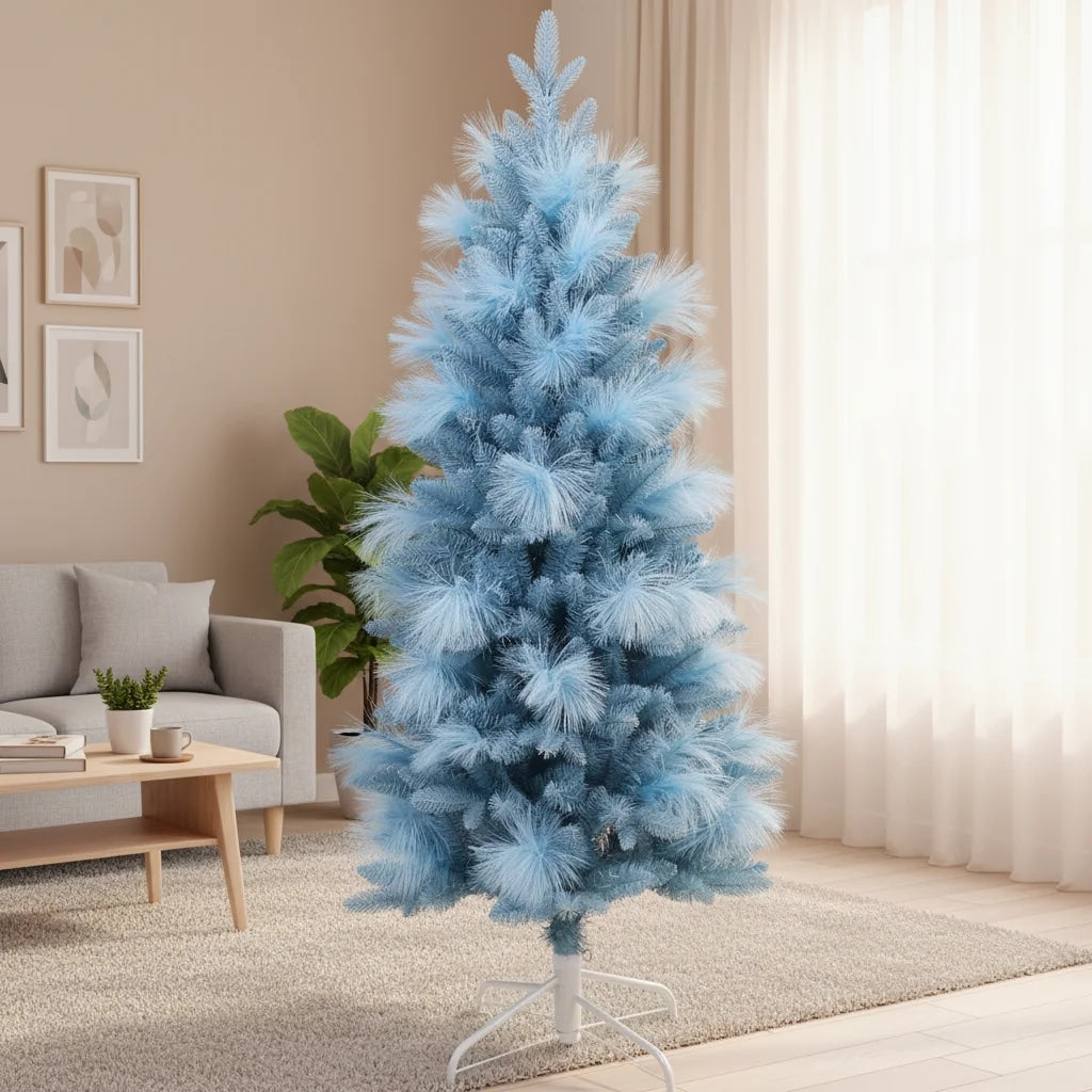 Blue Artificial Reed Christmas Tree with Fluffy Branches for Display