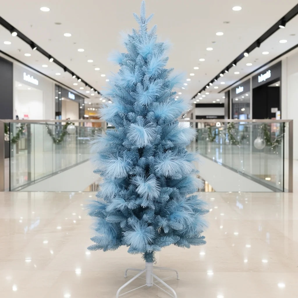Blue Artificial Reed Christmas Tree with Fluffy Branches for Display