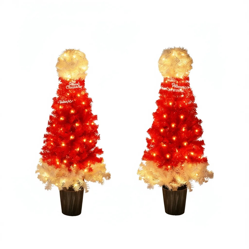 Christmas Tree Santa Hat Style Artificial Tree 2 Pcs