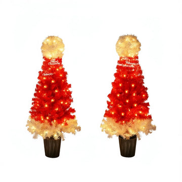 Christmas Tree Santa Hat Style Artificial Tree 2 Pcs