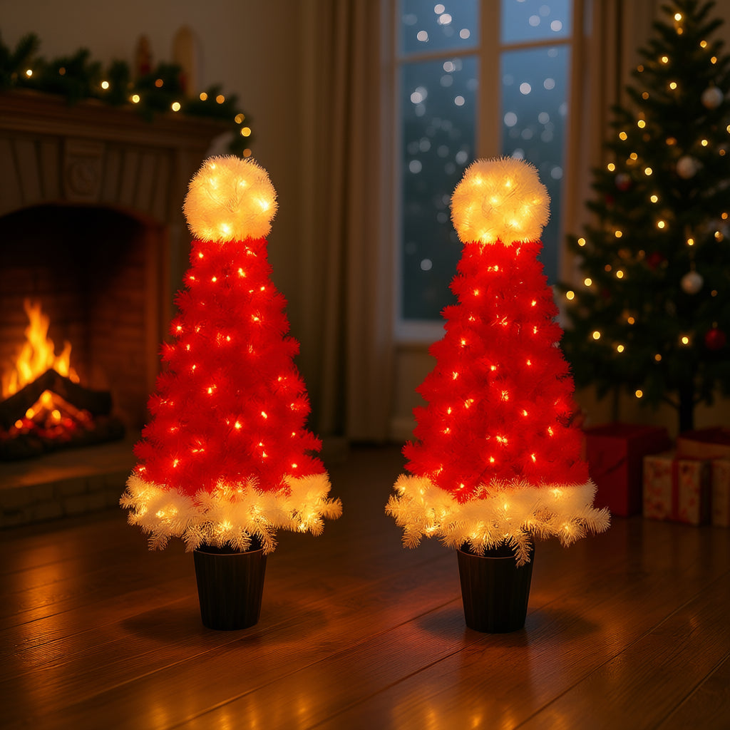 Christmas Tree Santa Hat Style Artificial Tree 2 Pcs